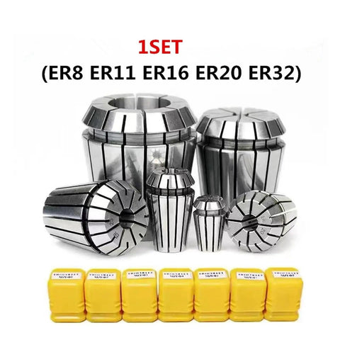 Top Tier Spring Collet Set For CNC Lathe And Milling Machine Includes ER8 ER11 ER16 ER20 ER32 Sizes with 0.015mm Precision Grip.