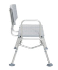 Side view of Folding Universal Sliding Transfer Bench For Tub With 500 Pound Capacity Bariatric Shower Chair, aluminum frame.