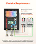 Electrical requirements diagram for Straight Up Zero Wait Tankless Electric Water Heater 240 Volt 18 Kilowatt with circuit breaker connections.