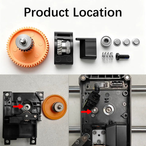 P2S Extruder Gear Assembly Replacement For P2S Stainless Steel Drive Gear Kit components layout and installation view