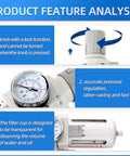 Top Rated 3 8 NPT Three Stage Air Dryer And Regulator Kit With Coalescing And Particulate Filters Manual Drain showing pressure gauge and features.