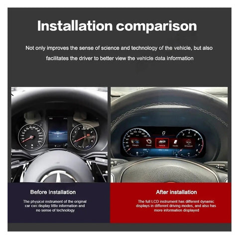 12.3 Inch LCD Dash Instrument Cluster Upgrade For Vito 2024 Style Digital Speedometer Display With Built In Circuitry, Stable Idle Performance, Quick Response Gauges, Clear Readout, And A Slick Modern Dash, installation comparison