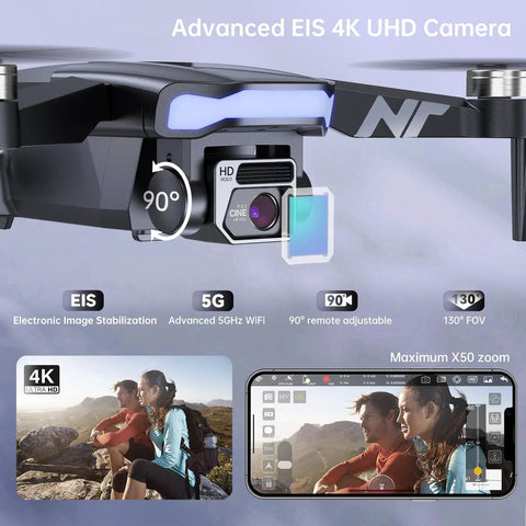 Grab And Go 4K UHD GPS Drone With Camera For Adults And Beginners, close-up of adjustable HD camera and display features.