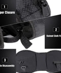 Close-up of Waterproof Bike Frame Bag For On The Go Riders Front Beam Saddle Storage Pouch showing zipper, cloth fixation, and buckle.