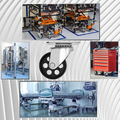 All Steel Swivel Plate Caster Wheels Set Heavy Duty High Gauge Iron Casters 1200 Lb Total Capacity on industrial equipment