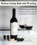 Wine bottle with vacuum stopper, two glasses of wine, silicone stoppers; Keep Wine Fresh Up To 7 Days With This Reusable Vacuum Pump
