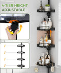 No Sweat Setup 360 Degree Rotating Shower Caddy Tension Pole With Four Tier Rustproof Corner Shelf adjustable height for toiletries