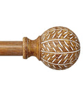 Imitation Wood Grain Leaf Pattern Curtain Rods Set 1 Inch Diameter Adjustable Heavy Duty Boho Drapery Rods For 48 To 84 Inch Windows Natural Wood Finish Finials