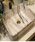 Marbling Vessel Sink, Bathroom Sink Rectangle with Faucet and Drain Ceramic Counter Top Sink Above Counter Bathroom Vanity Sink Bowl Art Wash Basin, close-up view.