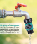 Six Pack Garden Hose Shut Off Valves With Three Quarter Inch Thread Anti Leak Plastic Hose Connectors And Rubber Gaskets Easy Turn Off For Sprinklers Nozzles Spigots And More Green attached to tap