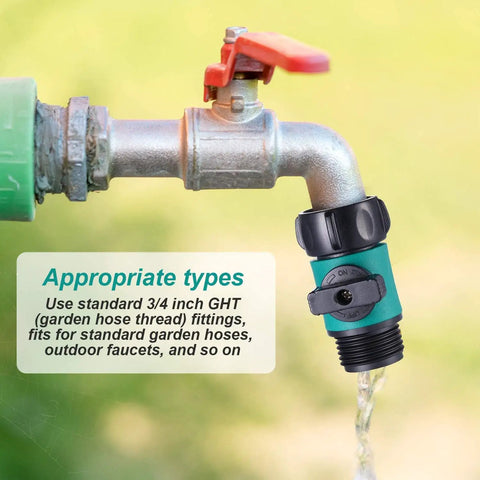 Six Pack Garden Hose Shut Off Valves With Three Quarter Inch Thread Anti Leak Plastic Hose Connectors And Rubber Gaskets Easy Turn Off For Sprinklers Nozzles Spigots And More Green attached to tap
