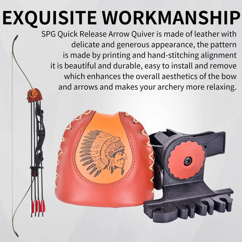 Adjustable Leather Archery Arrow Quiver With Quick Shoot System For Longbow Or Recurve Bow Holds 4 Or 6 Arrows Easy Clip