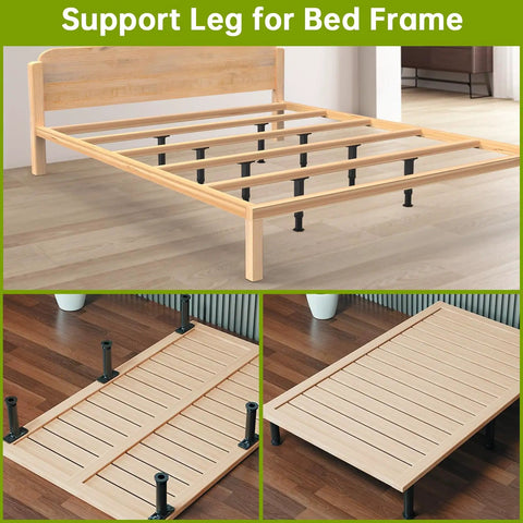 Heavy Duty Adjustable Bed Frame Support Legs Screw Mounted 8.3 To 14.5 Inches Four Pack installed under wooden slats.