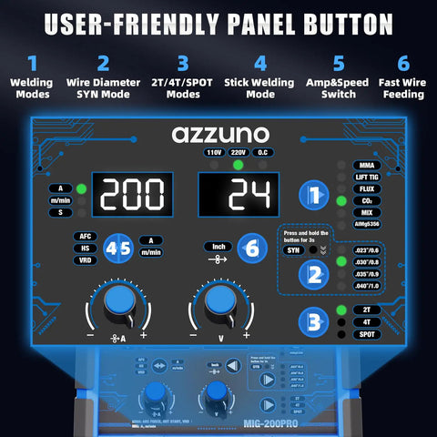 User-friendly controls of Dual Voltage 110V 220V 200A 8 In 1 MIG Welder For Home Shop Multiprocess Flux Core Gas MIG MAG Aluminum TIG