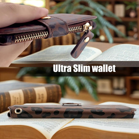 Streamlined Rfid Blocking Keychain Wallet With Genuine Leather Wrist Strap in a hand, showcasing a slim organizer design.