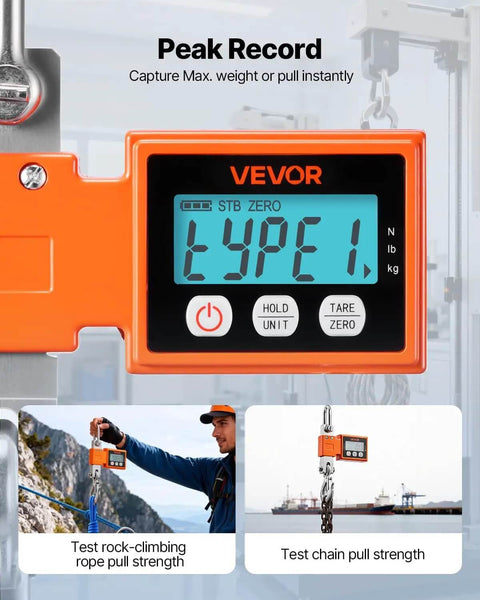 Digital Crane Scale 1100 Lbs 500 Kg Capacity With Cast Aluminum Case LCD Display Two Tenths Pound Resolution in use outdoors