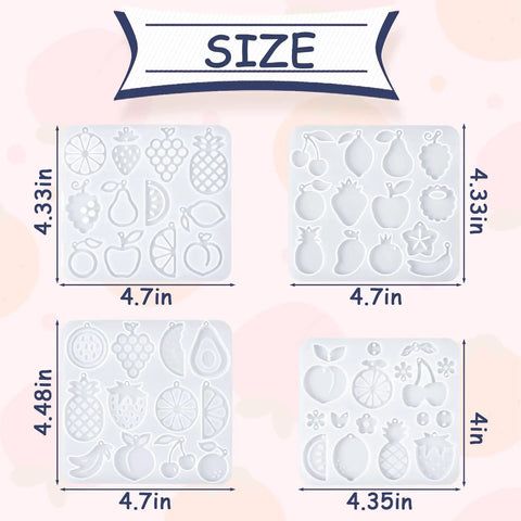 4 Piece Fruit Themed Soft Flexible Silicone Resin Molds For Drop Earrings Keychains Pendants Easy Peasy DIY Jewelry Making Kits Next Level Weekend Craft Projects