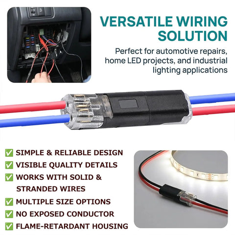 One Second Push In Wire Connectors With Locking Buckle Flame Retardant Black Electrical Connectors in automotive repair use.