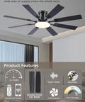 Black 60 Inch Ceiling Fan With Lights And Remote Control installed in a modern room, showcasing dual finish blades and LED light
