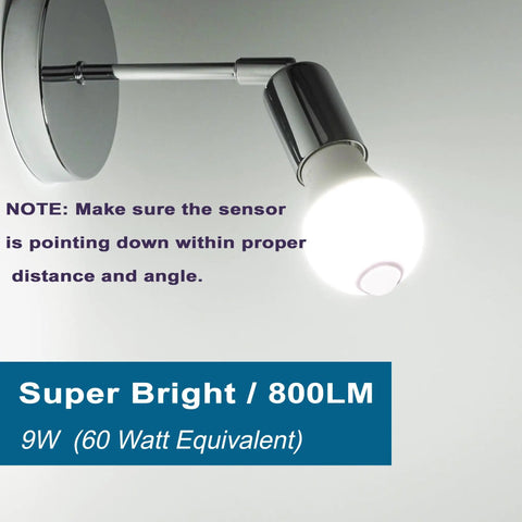 Outdoor And Indoor Motion Sensor LED Bulbs 9W A19 60W Equivalent 800 Lumens 5000K Daylight E26 Dusk To Dawn Motion Activated Security Lighting 2 Pack For Home Patio Entryway installed in a wall light fixture