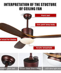 Diagram of 48 Inch Wood Ceiling Fan With Lights And Remote, featuring quiet reversible motor and oil rubbed bronze finish.