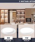 Sleek 4 Inch Canless Recessed Led Ceiling Lights With Slim Regressed Mini Panel Adjustable 5Cct And Smooth Dim To Warm No Fuss Setup Rock Solid 900 Lumens CRI90 Rating dual wattage options for versatile use.