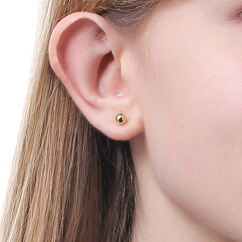 Unisex 14K Gold Ball Stud Earrings Lightweight Hypoallergenic Lead Free Nickel Free 16.9mm By 6mm 1g Durable Everyday Wear Jewelry For Women And Men on ear