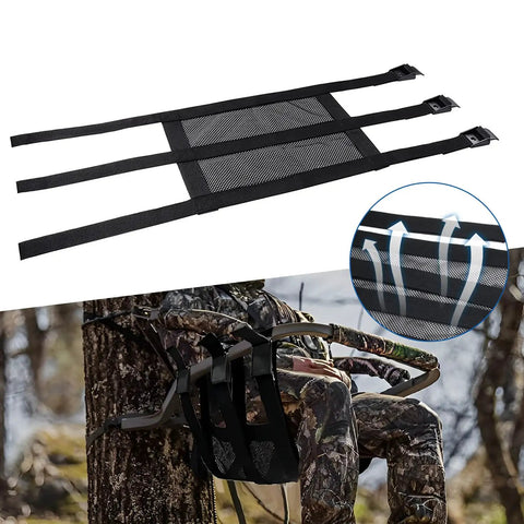 Adjustable Tree Stand Seat Replacement 16 By 12 Inches For Climbing And Ladder Tree Stands, shown on tree with camo hunter