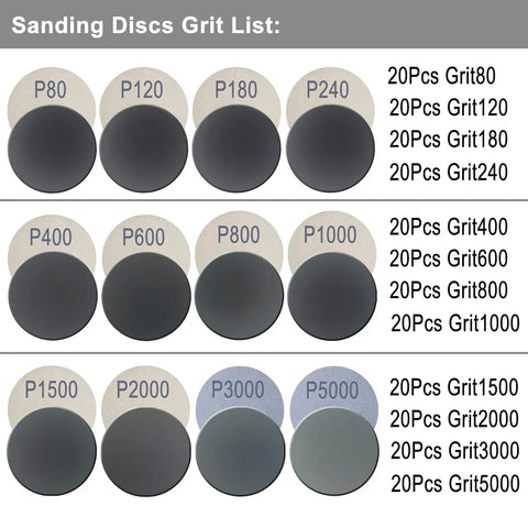 Image showing 2 Inch Sanding Discs Kit With 240 Pcs Assorted Grit 80 To 5000 Silicon Carbide Hook And Loop Sandpaper.