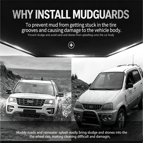 Heavy Duty Mud Flaps For Tesla Cybertruck Front And Rear Splash Guards Tough Composite Shields preventing mud and debris damage on vehicles.
