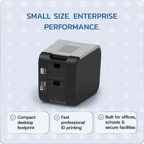 Plug And Play Desktop Identification Card Printer With Built In Camera And Full Color Ribbon Shoots Out Crisp Badges Instantly Smooth 300 Dpi Workflow; compact design for fast ID printing.