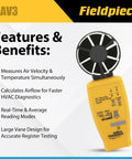 Air Velocity And Temperature Test Head For HVAC Diagnostics With Real Time And Average Readings, Quick CFM Estimation, Anemometer