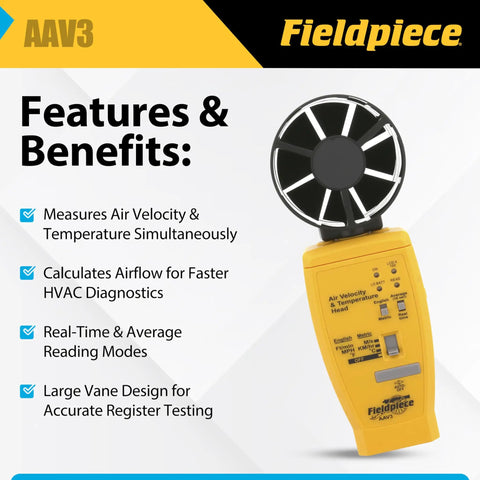 Air Velocity And Temperature Test Head For HVAC Diagnostics With Real Time And Average Readings, Quick CFM Estimation, Anemometer