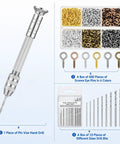 Top Shelf Pin Vise Hand Drill Set With A Dope Stainless Three Jaw Chuck And Ten Precision Drill Bits Ranging From Point Eight Mm To Three Mm Ideal For No Sweat Jewelry Making Resin Casting And Weekend Diy Projects including drill and screw eye pins.