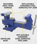 Beefy Industrial Grade Reversible Vise With Five Point Five Inch Jaws Heavy Duty Ductile Iron Castings 360 Degree Swivel Base