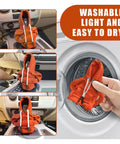 Four views of Gear Shift Hoodie Cover for Cars, a dope knob hoodie in orange, shown on auto shifter and hand holding it for washing.
