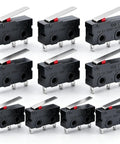 Mini Micro Limit Switch Kit 10 Pack SPDT 1NO 1NC Snap Action Lever Arm 5A 125V 250V AC 3 Pins Durable Plastic Metal Build For DIYers And Gearheads In Automation Robotics CNC And Control Panels KW11-3Z02 black lever switches in a 10-pack