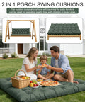 Family enjoying picnic on Outdoor Porch Swing Cushions For 3 Seater With Backrest Splash Proof Outdoor Polyester Fabric Waterproof Bench Cushion With Ties