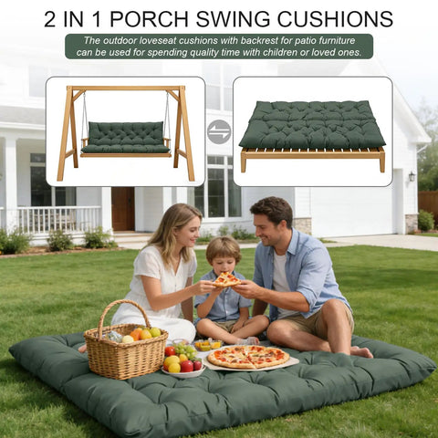 Family enjoying picnic on Outdoor Porch Swing Cushions For 3 Seater With Backrest Splash Proof Outdoor Polyester Fabric Waterproof Bench Cushion With Ties