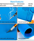 Pro Grade Large Silicone Soldering Mat With Magnetic Parts Layout Built In Ruler For Electronics Computer Repair 21.6 By 13.8 Inches Heat Resistant Insulation Soldering Station Pad With 124 Screw Positions 4 Magnetic Areas 18 Notches 49 Spare Units shown with high temperature resistance and roll-up feature