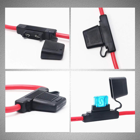 Heavy Duty 2 Pack Waterproof Max In Line Fuse Holder With 6 Awg Pure Oxygen Free Copper Lead Wire featuring red wires and sealed boot design.