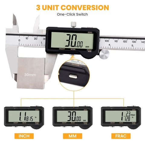 Rechargeable Digital Caliper With Auto Off, One Key Reset, And mm In F Conversion, 6 Inch Measuring Tool, big display