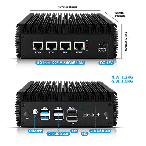 Beast Mode Fanless Firewall Appliance Mini Computer Powered By Intel N5105 With Quad 2.5 Gigabit Ethernet Ports for Opnsense.