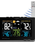 Wireless Color Weather Station With Mold Indicator For Home Use Indoor Outdoor Temperature And Humidity Monitor Real Time Forecast Color LCD Display With Trend And Min Max Mold Risk Alerts Black, showing temperature and humidity readings.