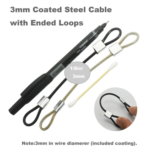 Vinyl Coated Stainless Steel Cable Lanyards With Double Loop Ends Six Inch Length Three Millimeter Wire Diameter Twenty Pack