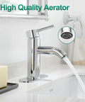 Chrome Single Handle Bathroom Faucet For One Hole Sink And Vanity Or Commercial Lavatory Includes Three Eighths Inch Hoses And Deck Plate Durable Stainless Steel With Easy Clean Finish Corrosion Resistant And Built To Last No Fuss Install For Any Vanity showing water flow