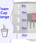 No Nonsense Heavy Duty 20 Oz Styrofoam Cups 25 Pack Disposable Foam Beverage Containers Insulated White displayed with size options.