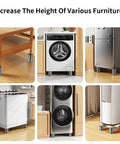 Heavy Duty Adjustable Metal Microwave Riser And Air Fryer Stand Elevators With Non Slip Pads Four Pack Multi Purpose Leveling Shims under various furniture.