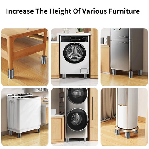 Heavy Duty Adjustable Metal Microwave Riser And Air Fryer Stand Elevators With Non Slip Pads Four Pack Multi Purpose Leveling Shims under various furniture.