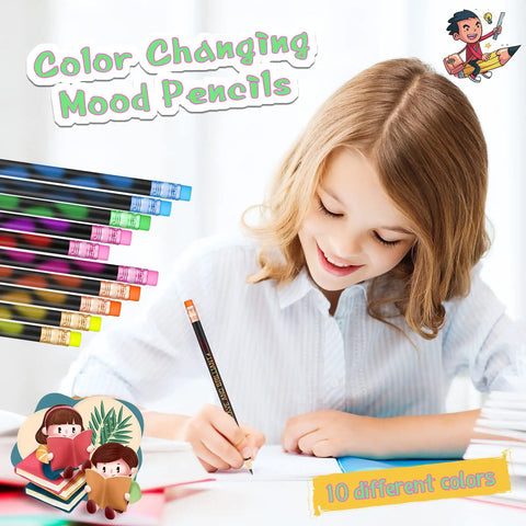 Child using 40 Pieces Motivational Color Changing Mood Pencils With Erasers For Back To School Kids Students Classroom Gifts Bible Verse